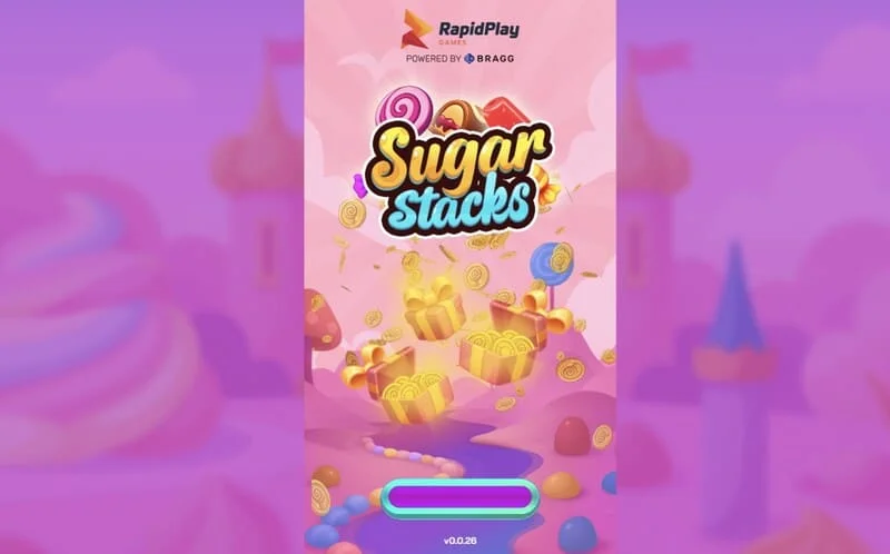 Sugar Stacks - úvodní obrazovka s logem RapidPlay Games